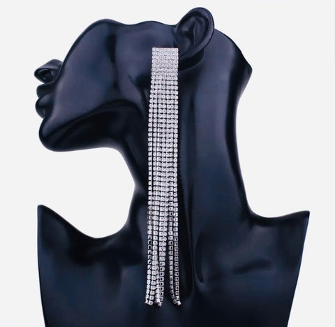 Lucky 7 Diva Extra Long Silver Bling Earrings