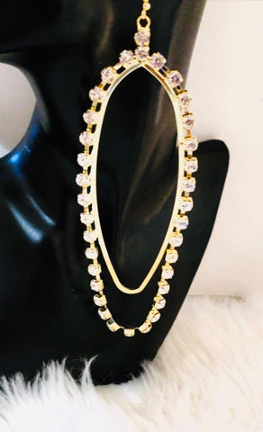 Oval Extra Long Stone Double Hoop Earrings