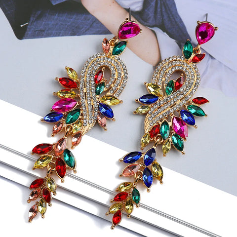 Luxury Elegant Hollow Chain Leaves Crystal Brincos Dangle Earrings New Arrival