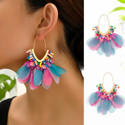 Bold Multi-colored Elegant Flower Women's Popular Drop Earrings