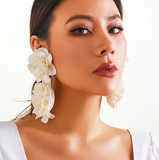 Grand Petal Fabric Flower Drop Earrings - These earring featured oversized, fluffy fabric petals. 