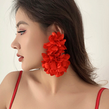 Grand Petal Fabric Flower Drop Earrings - These earring featured oversized, fluffy fabric petals.  