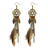 Bohemian Feather Drops Dangle Earrings- Delicate Feathers 