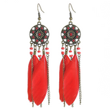 Bohemian Feather Drops Dangle Earrings- Delicate Feathers 