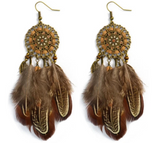 Bohemian Feather Drops Dangle Earrings- Delicate Feathers 