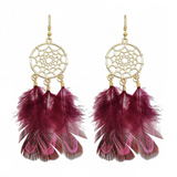 Bohemian Feather Drops Dangle Earrings- Delicate Feathers 