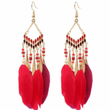 Bohemian Feather Drops Dangle Earrings- Delicate Feathers 