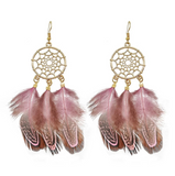 Bohemian Feather Drops Dangle Earrings- Delicate Feathers 