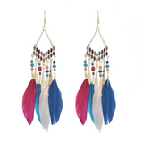 Bohemian Feather Drops Dangle Earrings- Delicate Feathers 