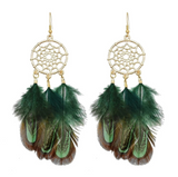 Bohemian Feather Drops Dangle Earrings- Delicate Feathers 