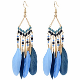 Bohemian Feather Drops Dangle Earrings- Delicate Feathers 