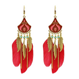 Bohemian Feather Drops Dangle Earrings- Delicate Feathers 