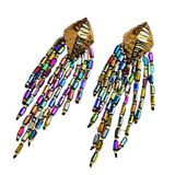 Handmade- Beaded Chain Long Dangle Earrings - Multicolor