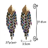 Handmade- Beaded Chain Long Dangle Earrings - Multicolor 