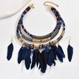 Antique-Inspired Feather Choker and Earring Duo - Vintage Feather Jewelry Set