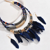 Antique-Inspired Feather Choker and Earring Duo - Vintage Feather Jewelry Set