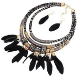 Antique-Inspired Feather Choker and Earring Duo - Vintage Feather Jewelry Set