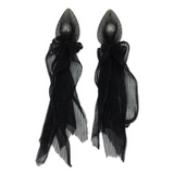  Imitation Pearl Lace Wrap Long Beaded Earrings - Black