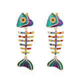 GlamSpark Fishbone Crystal Dangle Earrings