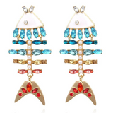 GlamSpark Fishbone Crystal Dangle Earrings