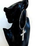 Custom Cross Hoop 6 Inch Dangle Earrings With Bling