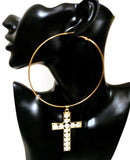 Custom Hoop Cross Bling Earring Gold or Silver