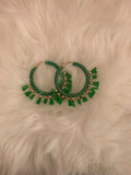 green knit faux suede hoop fringe earrings
