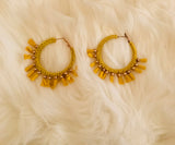 yellow big hoop fringe earrings